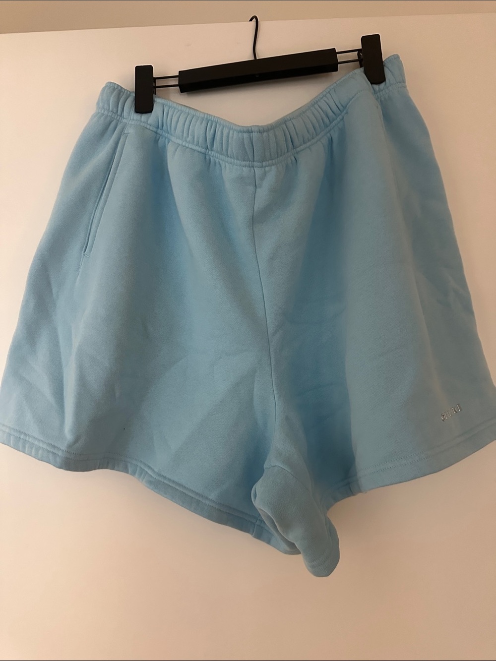Light Blue Women's Athletic Fleece Shorts with Elastic Waistband